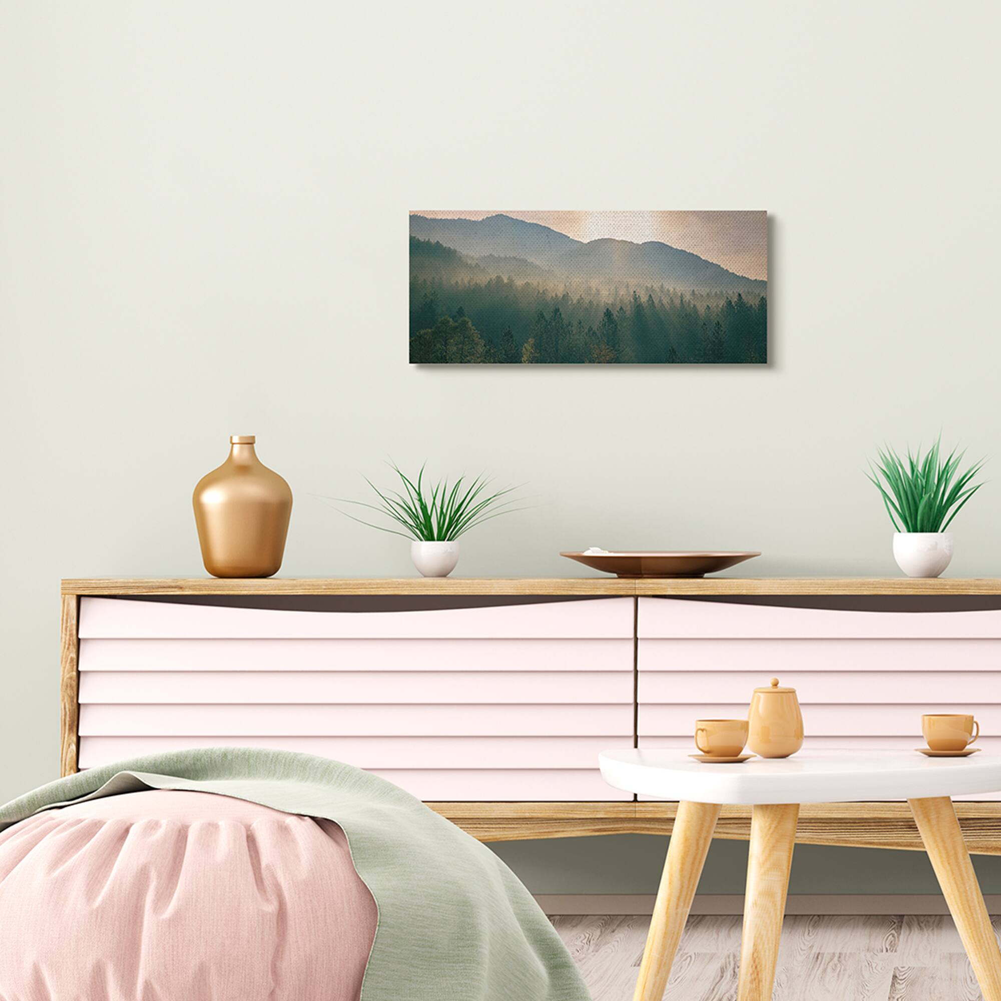 Stupell Industries Morning Sun over Misty Tree Forest Landscape Canvas Wall Art